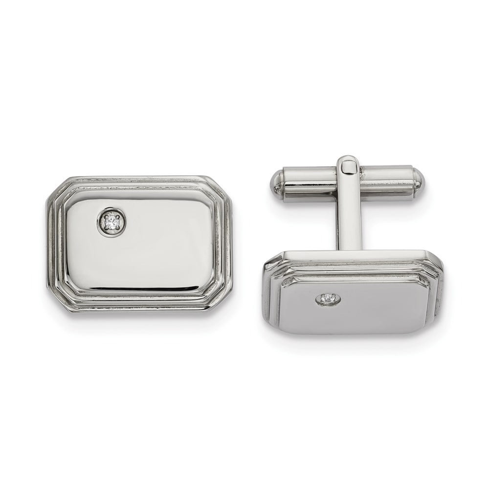Chisel Stainless Steel Polished with Cubic Zirconia Cuff Links