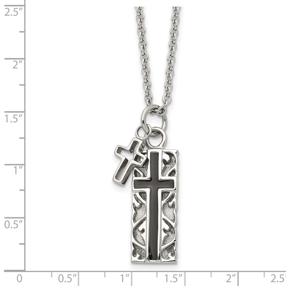 Stainless Steel Polished Black IP-plated 2 piece Cross 20in Necklace