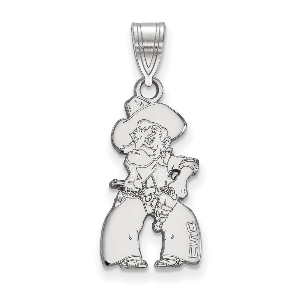 Sterling Silver Rhodium-plated LogoArt Oklahoma State University Cowboy Large Pendant QSS061OKS