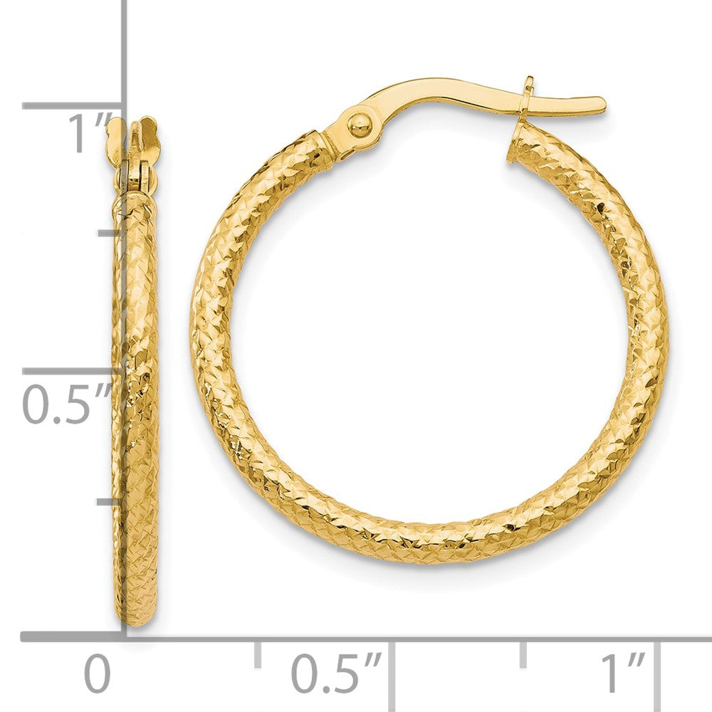 10K Polished and Textured Hinged Hoop Earrings