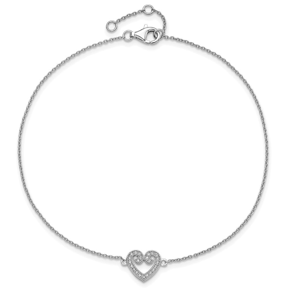 Brilliant Embers Sterling Silver Rhodium-plated 23 Stone 9 inch Micro Pav‚ CZ Heart Anklet with 1 Inch Extender 9 inches