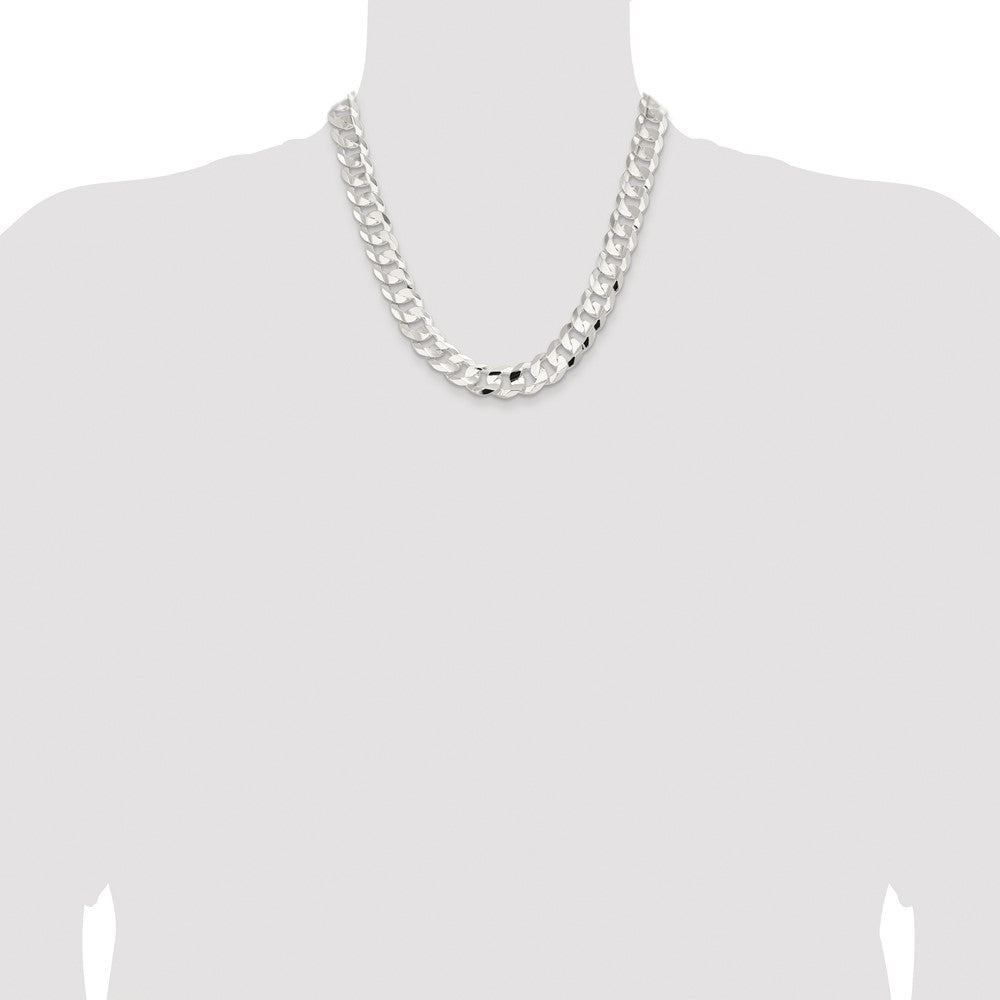 Sterling Silver Rhodium-plated 14.0mm Concave Beveled Curb Chain