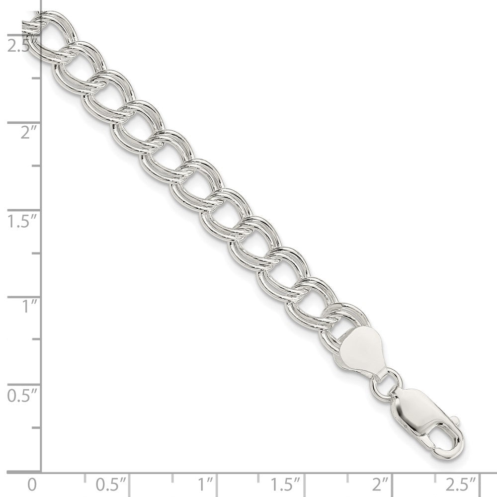 Sterling Silver 7.5mm Semi-Solid Double Link Charm Bracelet 7.5 inches
