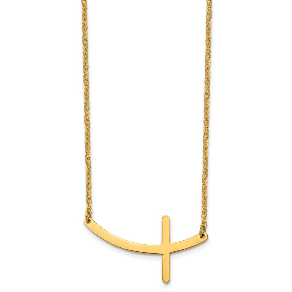 Stainless Steel Polished Yellow IP-plated Sideways Cross 18in Necklace
