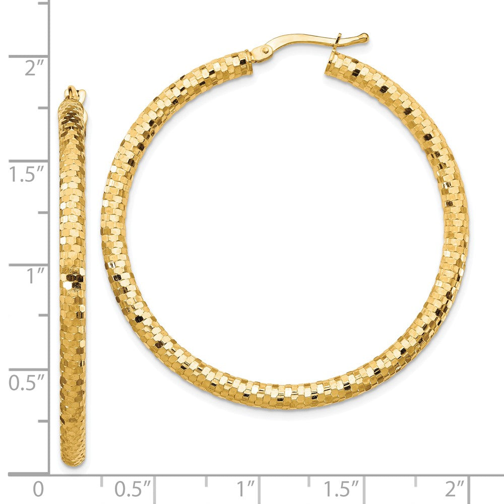 10K 3x35mm Diamond-cut Hoop Earrings