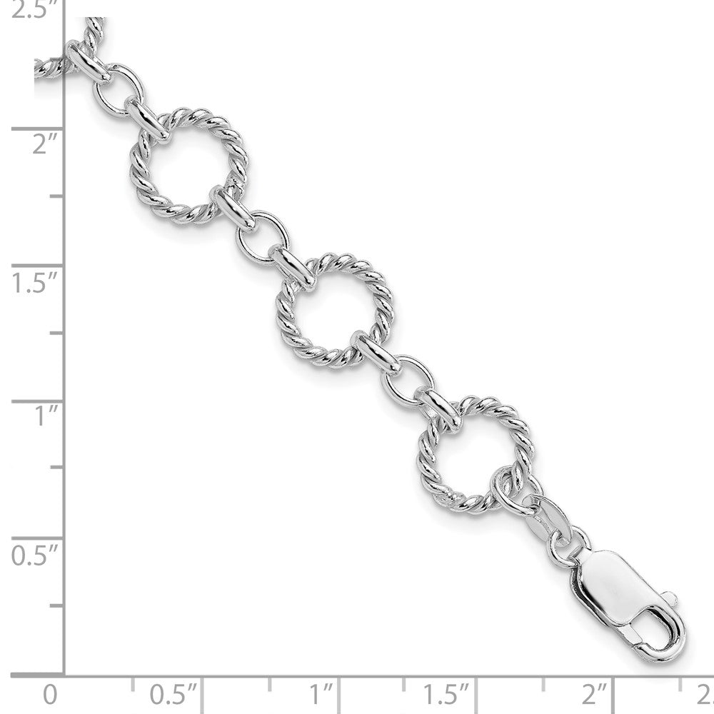 Sterling Silver Twist Circle Link Bracelet 7.25 inches