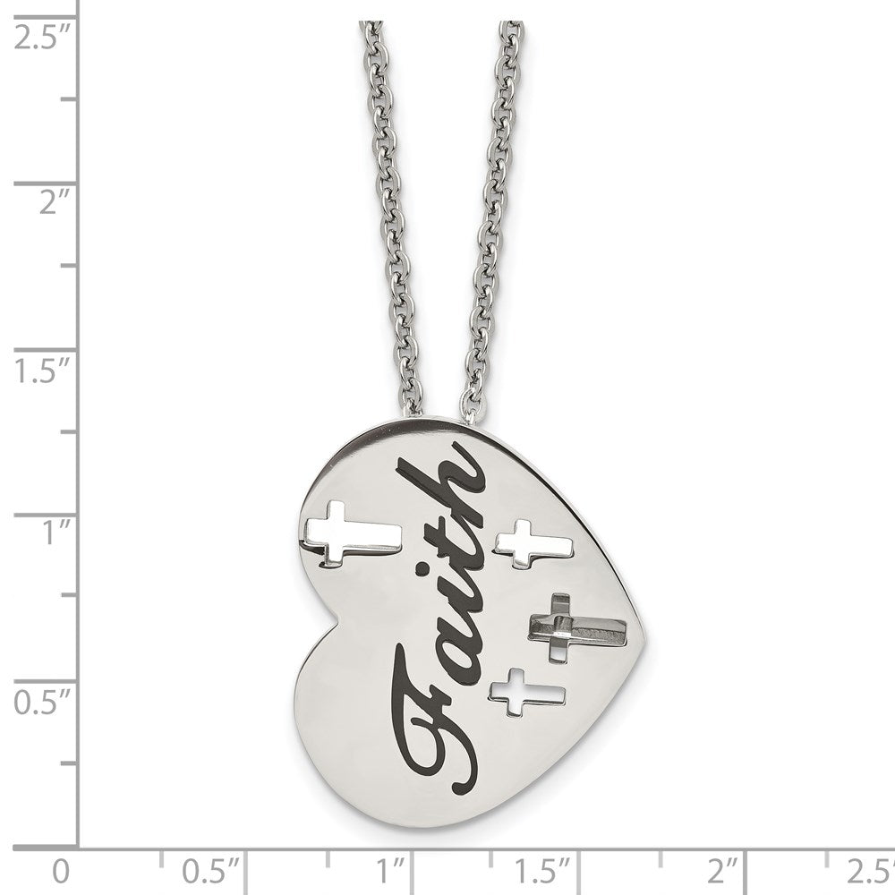 Stainless Steel Polished and Enameled FAITH Heart 20in Necklace