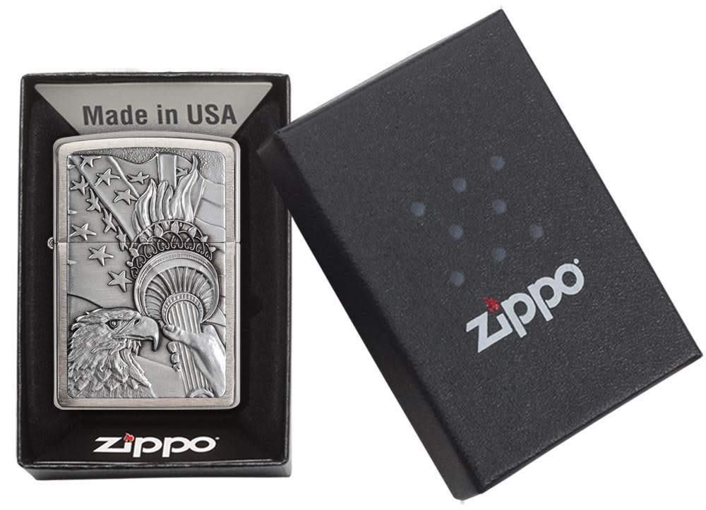 Zippo Patriotic Windproof Pocket Lighter, Brushed Chrome