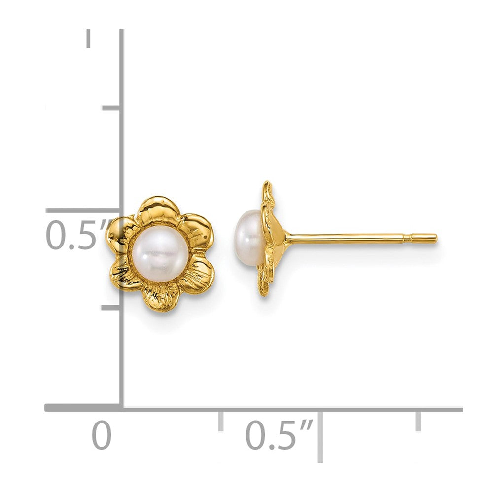14k Madi K Polished 3-4mm Button White Freshwater Cultured Pearl Flower Post Earrings
