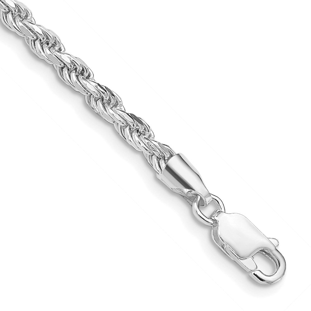 Sterling Silver Rhodium-plated 3.2mm Diamond-cut Rope Chain 7 inches