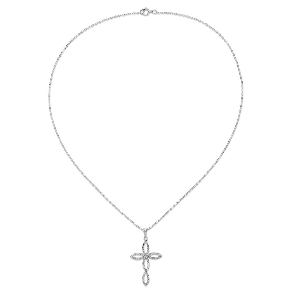 Diamond Fascination Diamond Mystique Sterling Silver Platinum-plated Diamond Cross 18 Inch Necklace 18 Inches