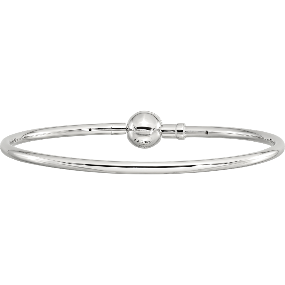 Sterling Silver Reflections Rhodium-plated Bangle with a Circle Clasp Bead