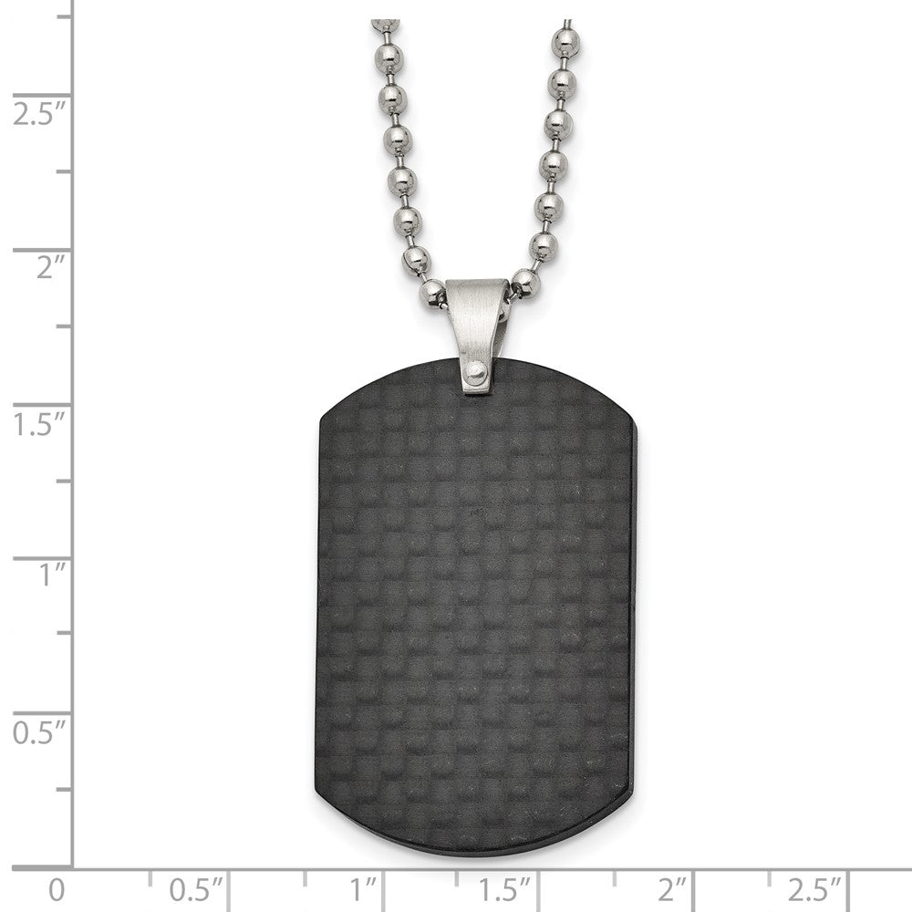 Stainless Steel Brushed Black Solid Carbon Fiber Dog Tag 22in Necklace