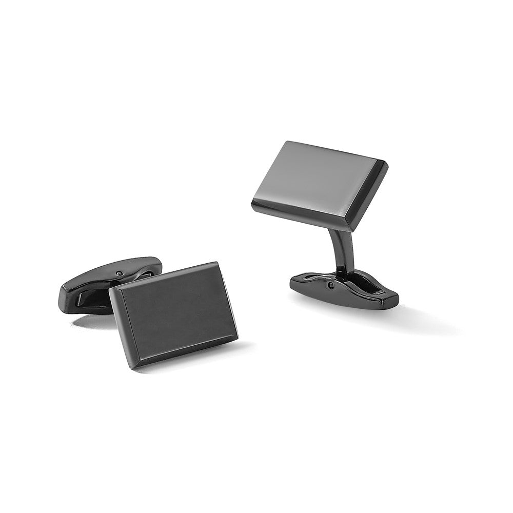Chisel Stainless Steel Polished Black IP-plated Rectangle Cuff Links