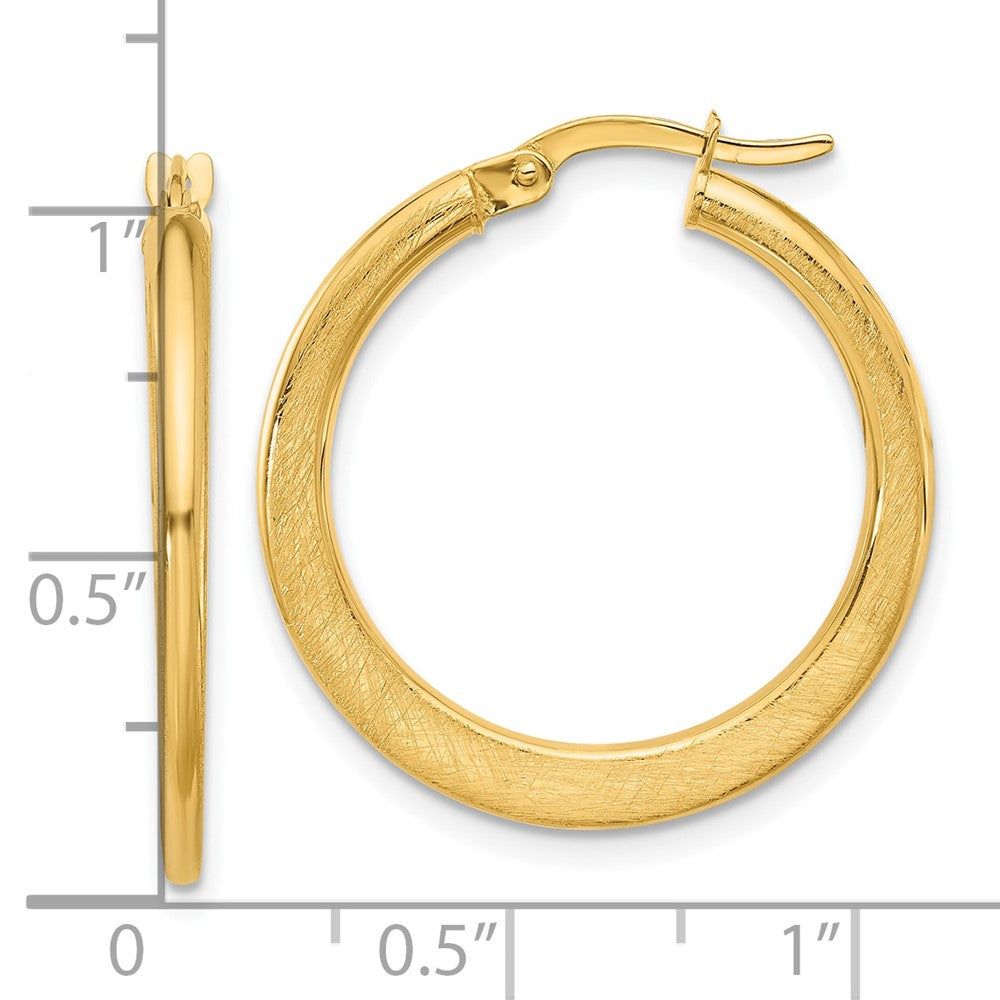 14K Polished and Scratch Finish Round Hoop Earrings