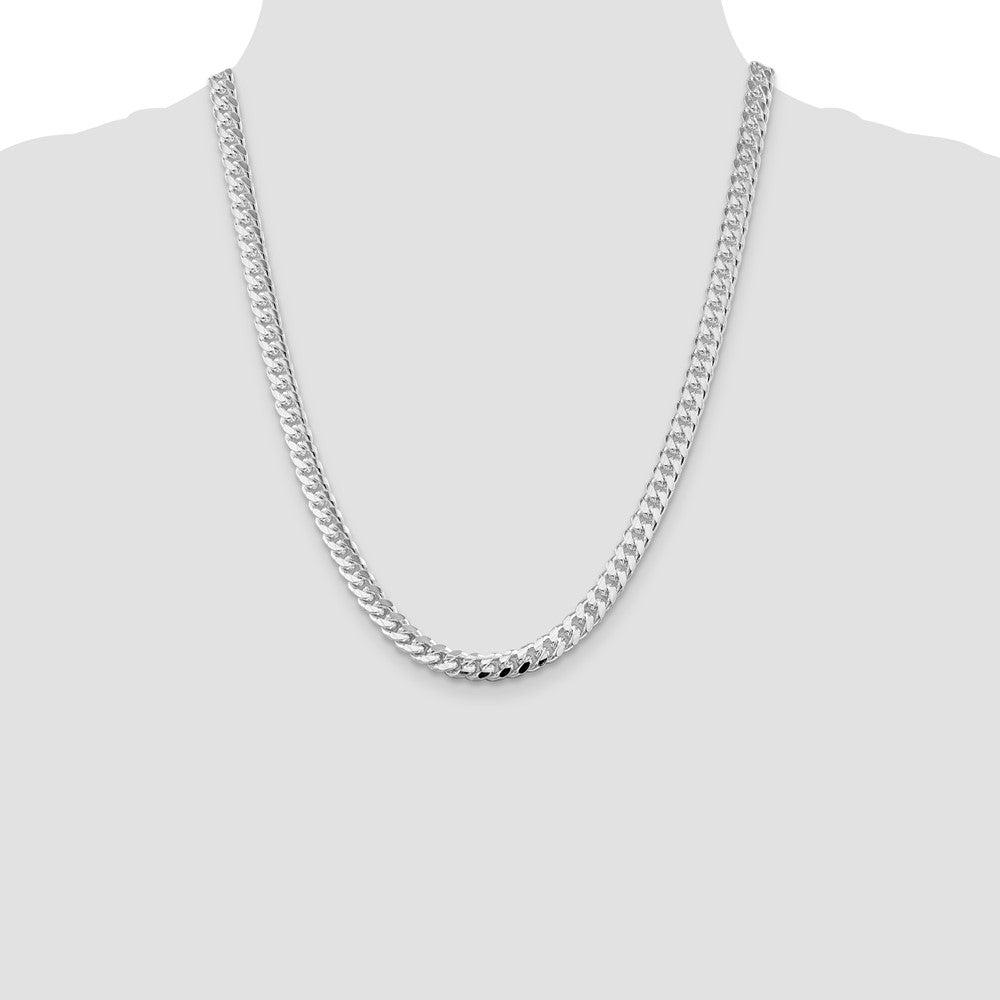 Sterling Silver Rhodium-plated 7mm Domed w/ Side D/C Curb Chain 22 Inches