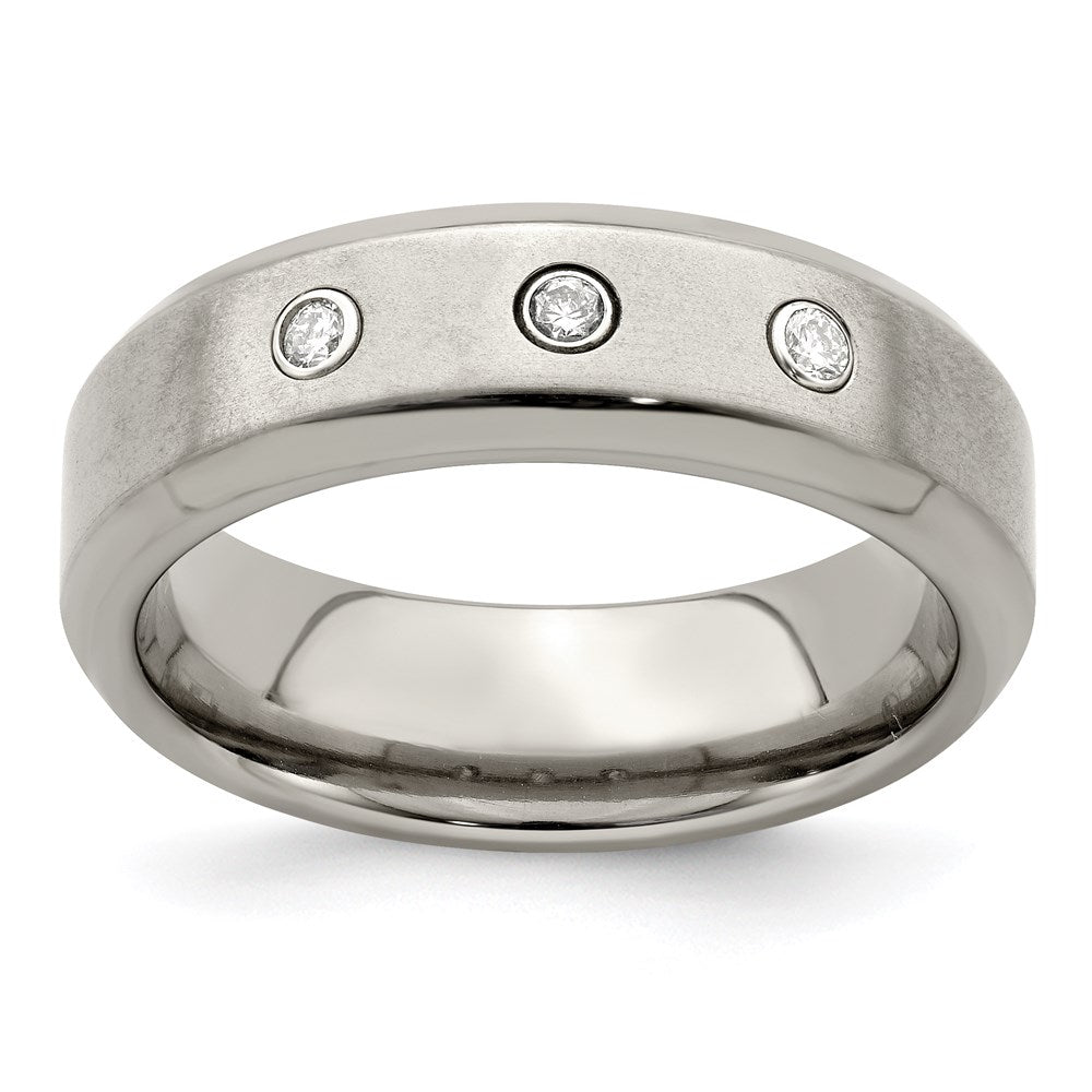 Edward Mirell Titanium Beveled .09 ct Dia w/Sterling Silver Bezel Band