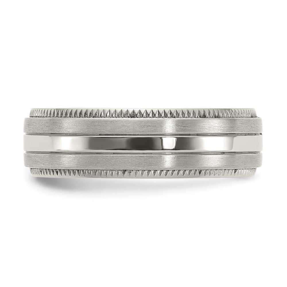 Titanium Brushed and Polished Textured Edge 7mm Band Size - 9