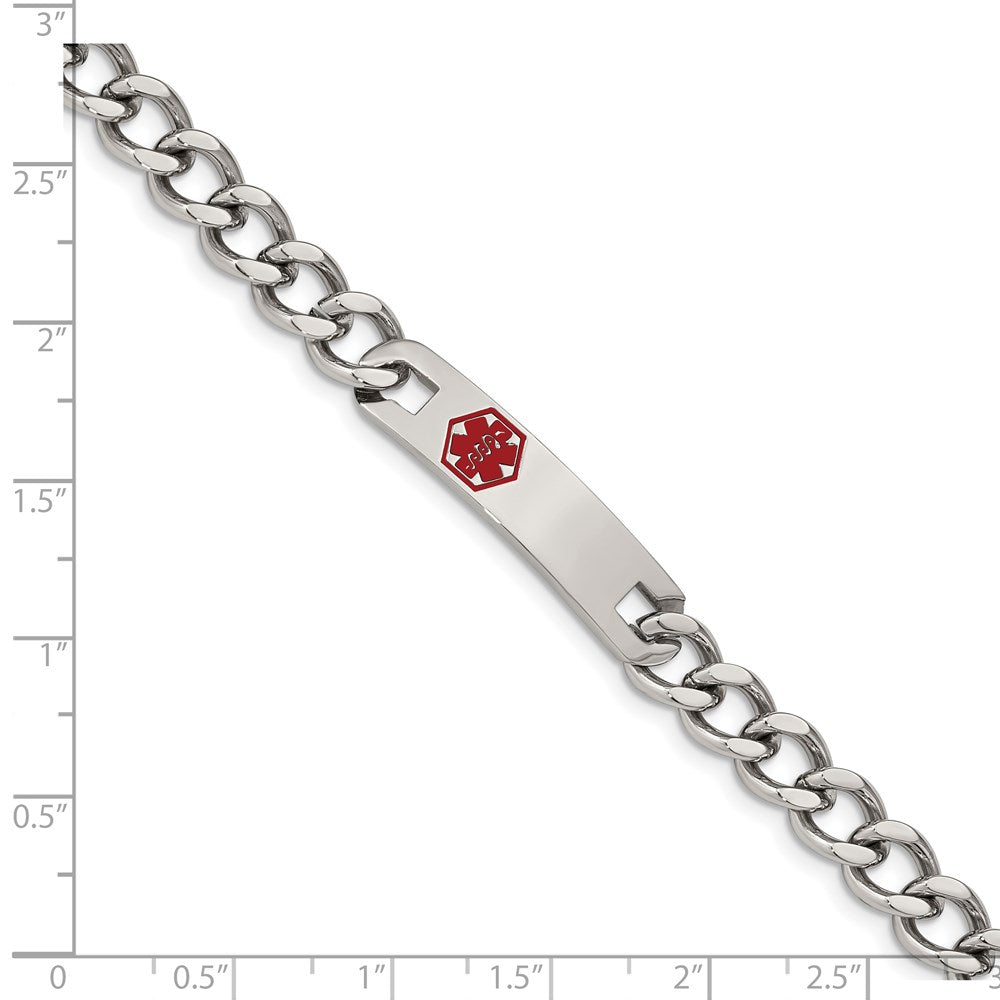 Stainless Steel Polished with Red Enamel 9.5in Medical ID Bracelet 9.5 inches