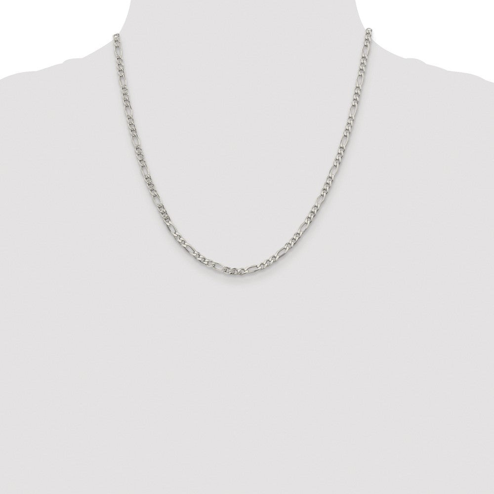 Sterling Silver Rhodium-plated 4mm Pav‚ Flat Figaro Chain