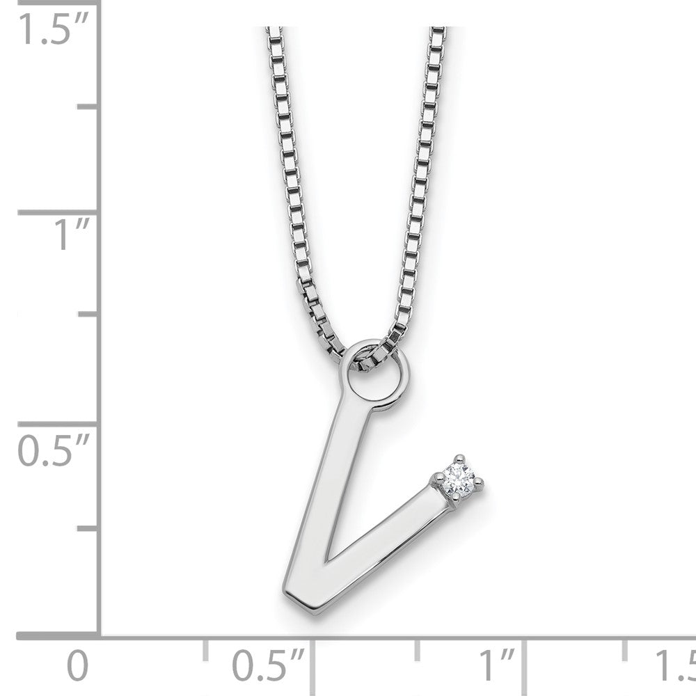White Ice Sterling Silver Rhodium-plated 18 inch Diamond Letter V Initial Necklace plus 2 inch Extender 18 Inches