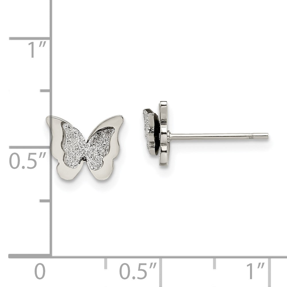 Stainless Steel Polished Glitter Butterfly Post Earrings