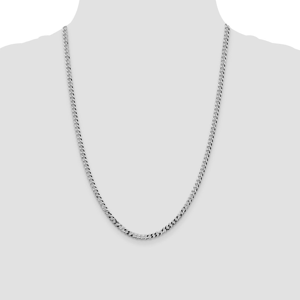 Sterling Silver Rhodium-plated 4mm Beveled Curb Chain 24 Inches