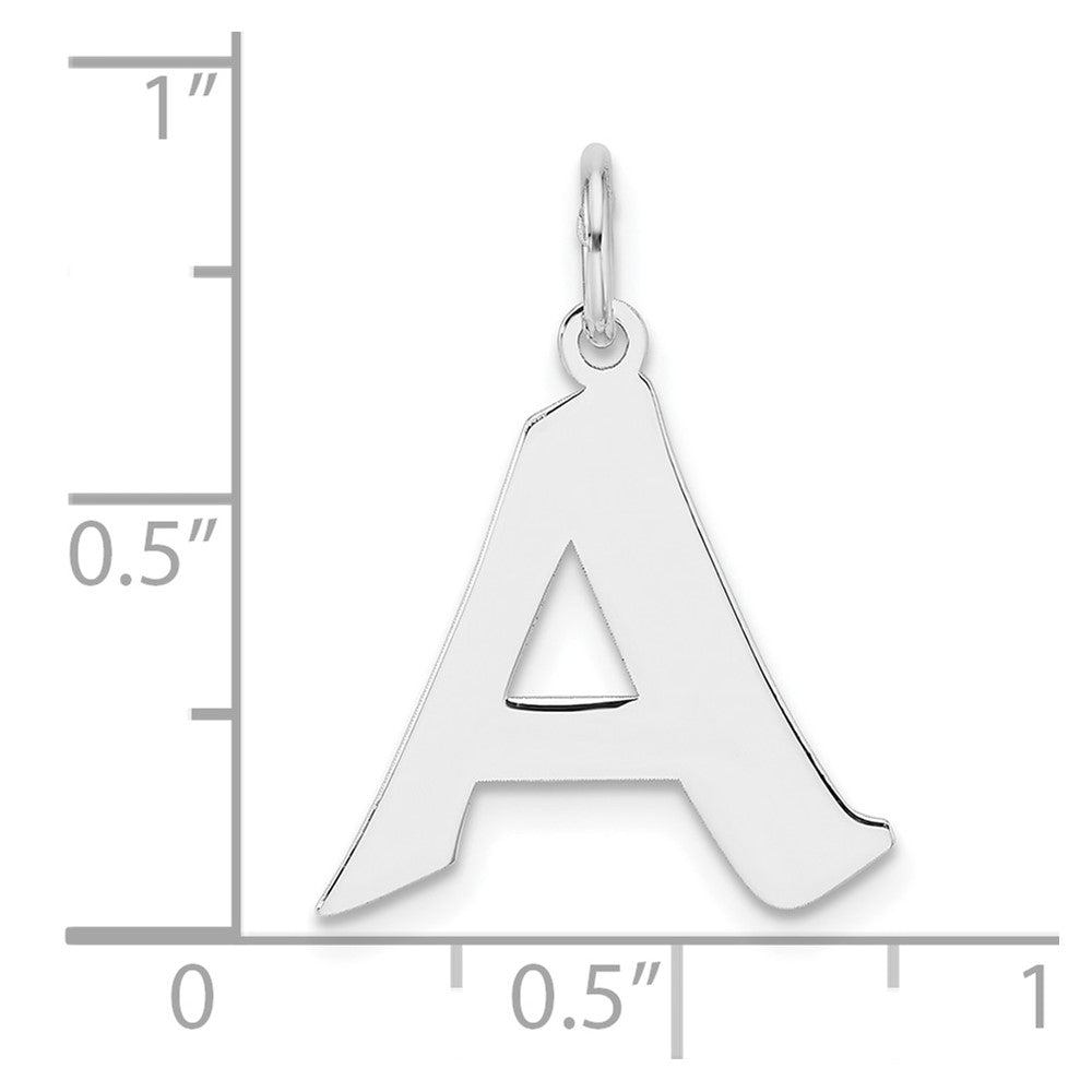 Small Sterling Silver Rhodium-plated Artisan Block Letter A Initial Charm