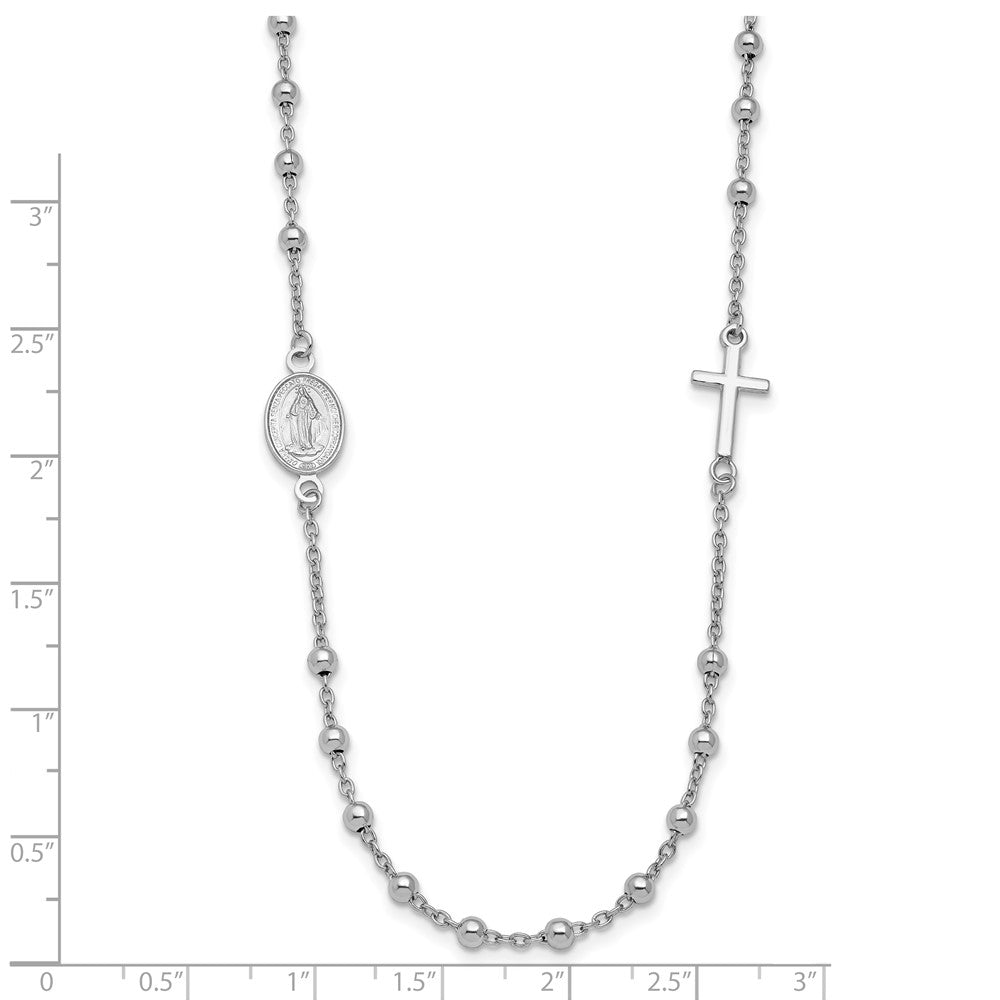 Sterling Silver Rhod-pl Cross and Miraculous Medal Necklace