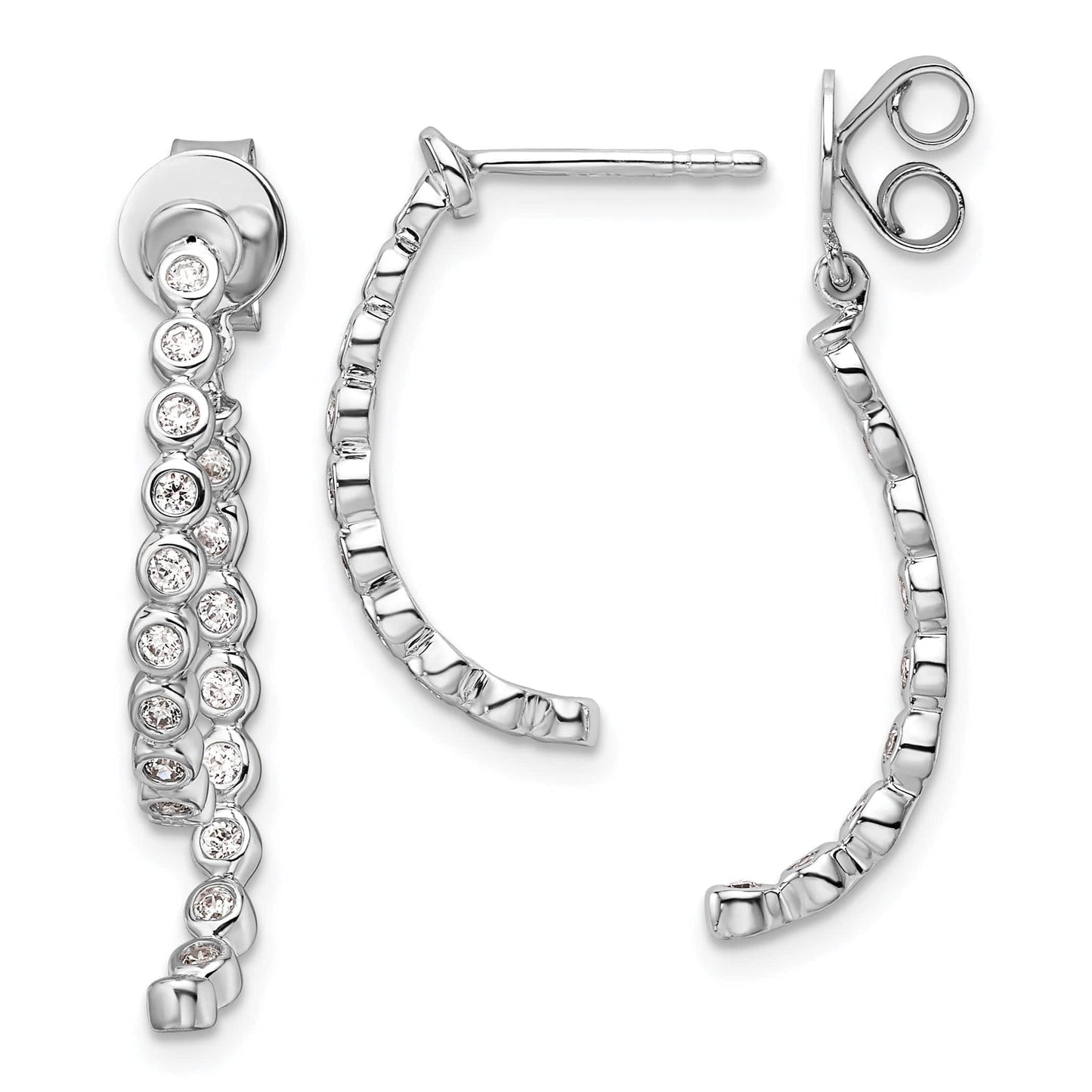 14K White Gold 3/8 CT Diamond Bezel Front and Back Dangle Earrings