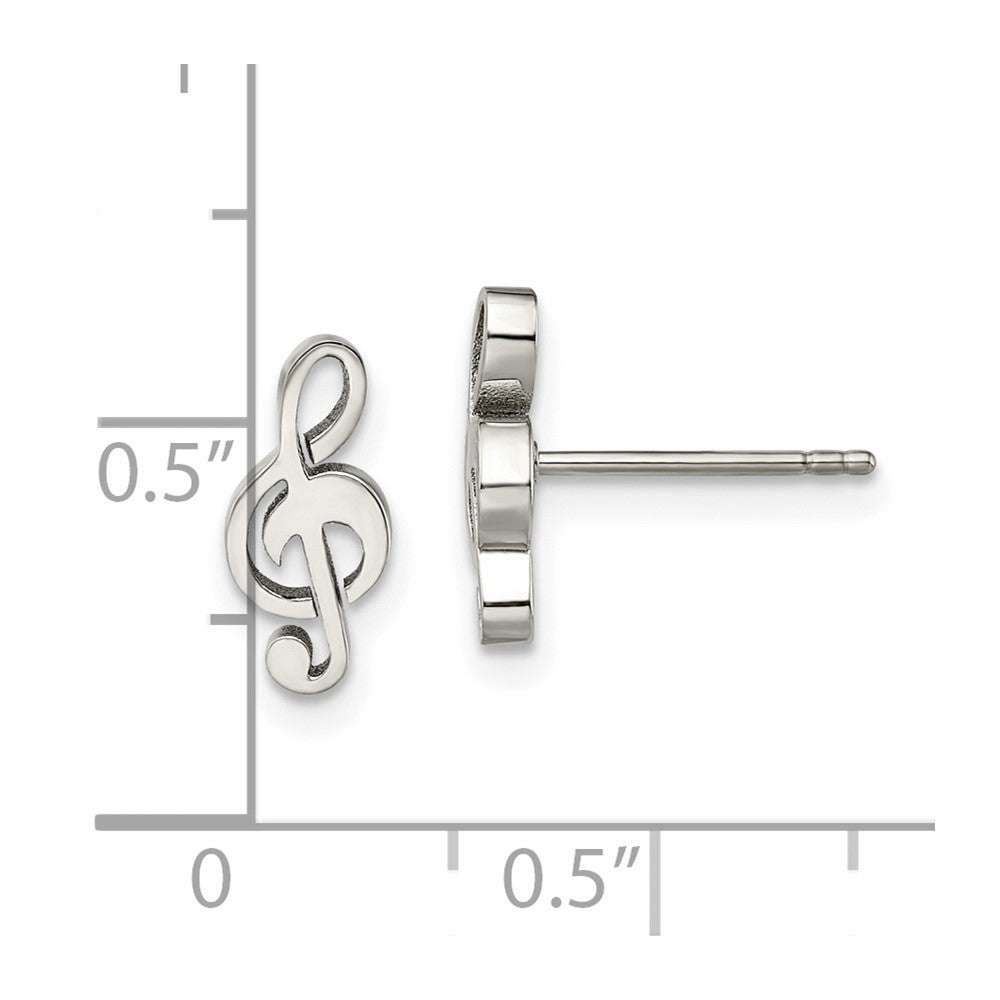 Stainless Steel Polished Treble Clef Post Earrings