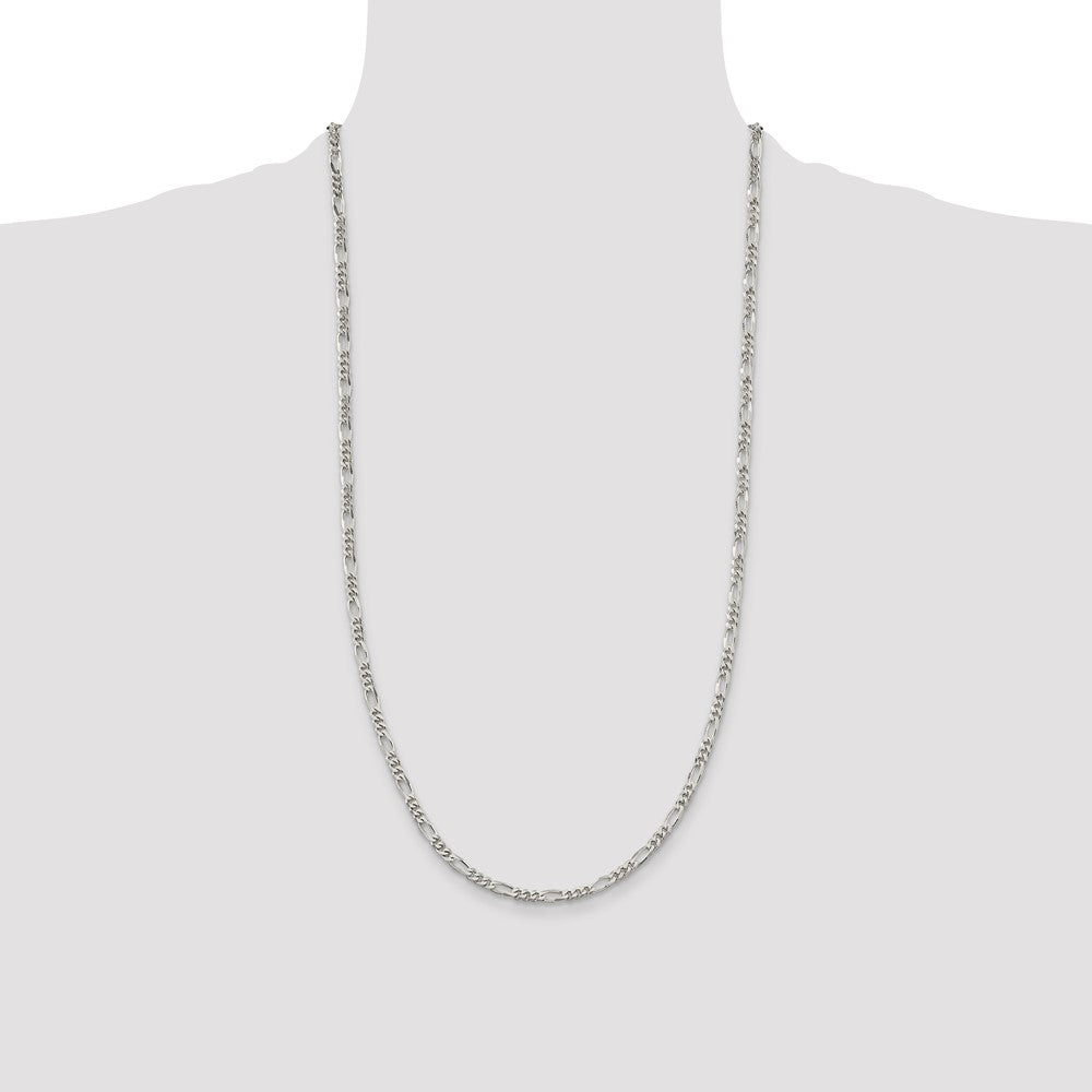 Sterling Silver Rhodium-plated 3.5mm Figaro Chain 28 Inches