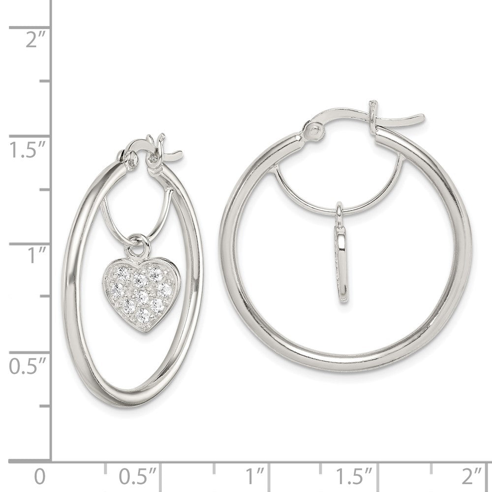Sterling Silver CZ Heart Hoop Earrings