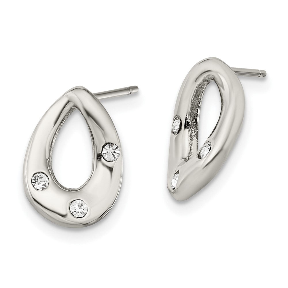 Stainless Steel Polished w/Crystal Teardrop Post Earrings