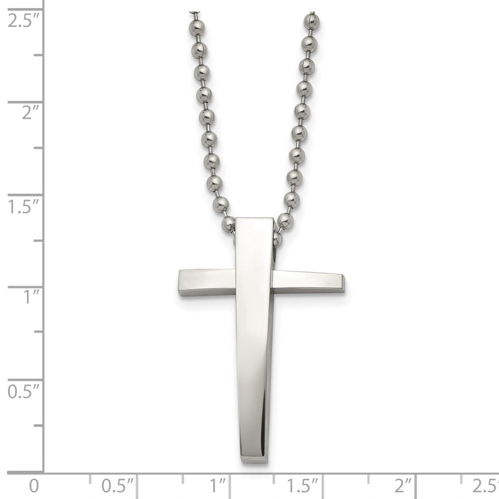 Stainless Steel Polished Cross 22in Necklace