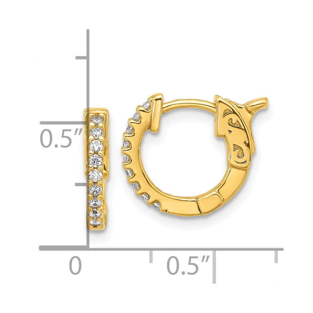 Sterling Shimmer Sterling Silver Gold-tone Flash Gold-plated 1.3mm CZ 18 Stone Hinged Hoop Earrings