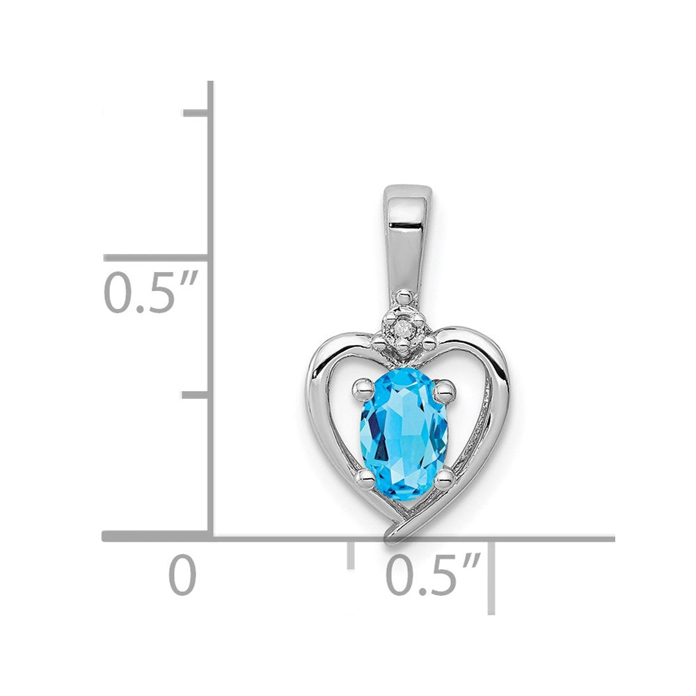 Sterling Silver Rhodium-plated Light Swiss Blue Topaz & Diamond Necklace