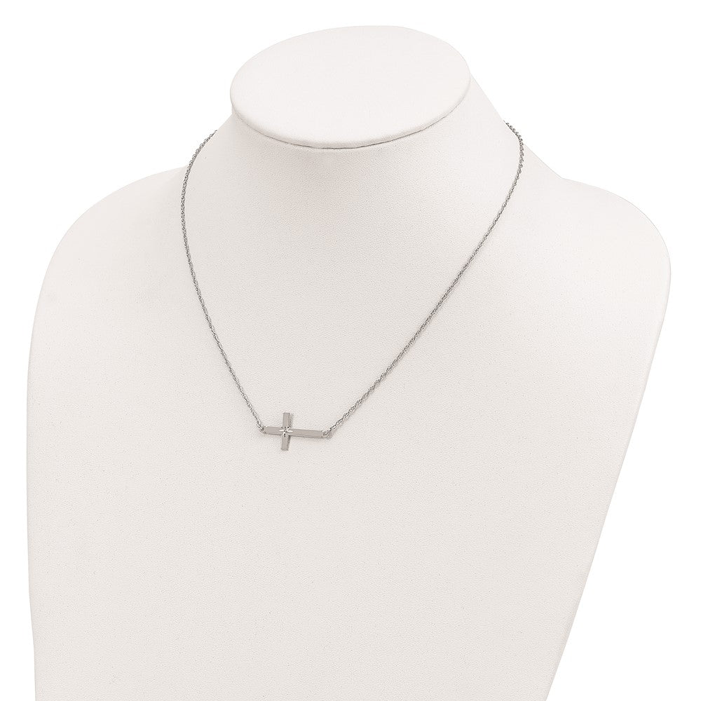 Sterling Silver Rhodium-plated Large D/C Sideways Cross Necklace 18 Inches