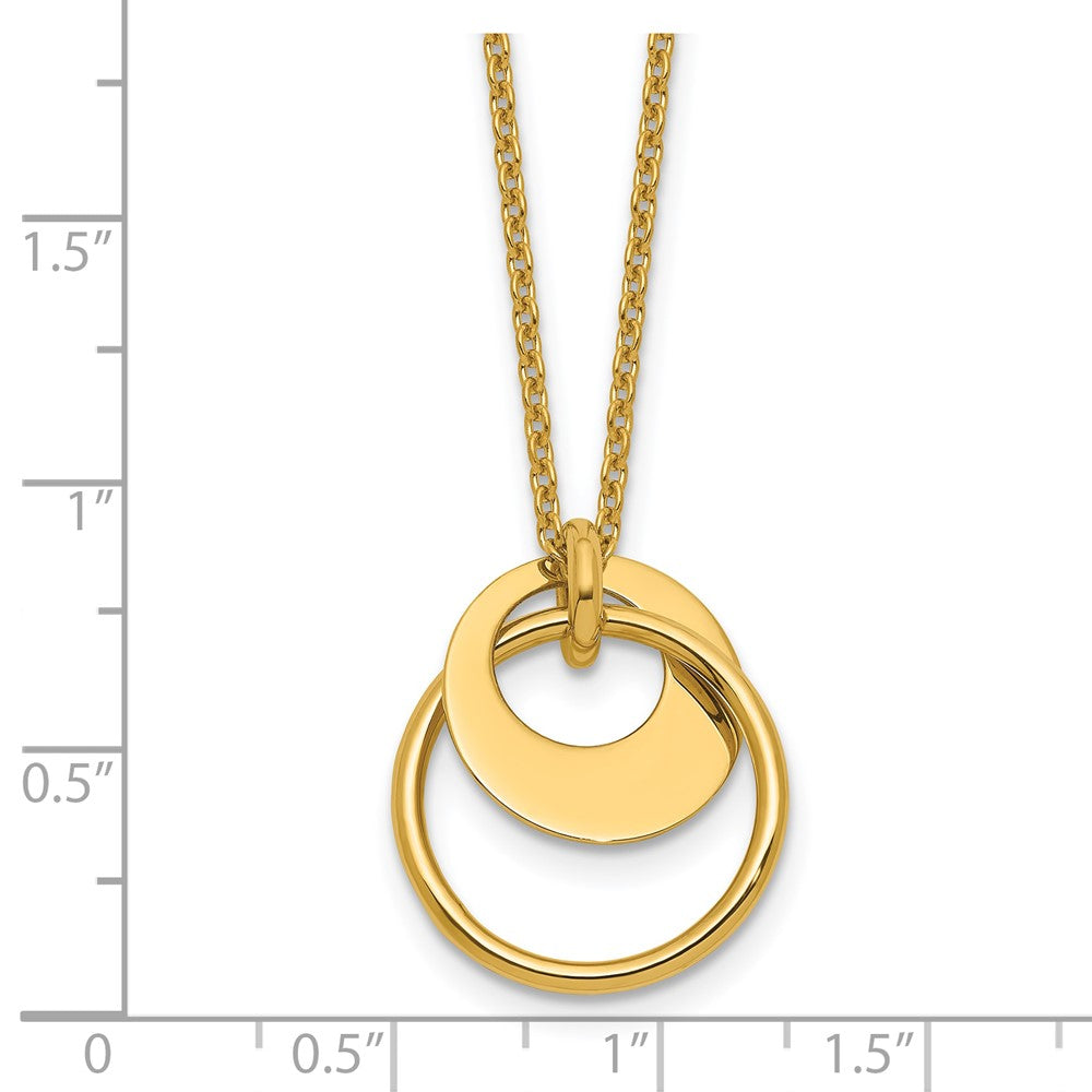 14K Polished Fancy Double Circle w/ 2in Ext .Necklace
