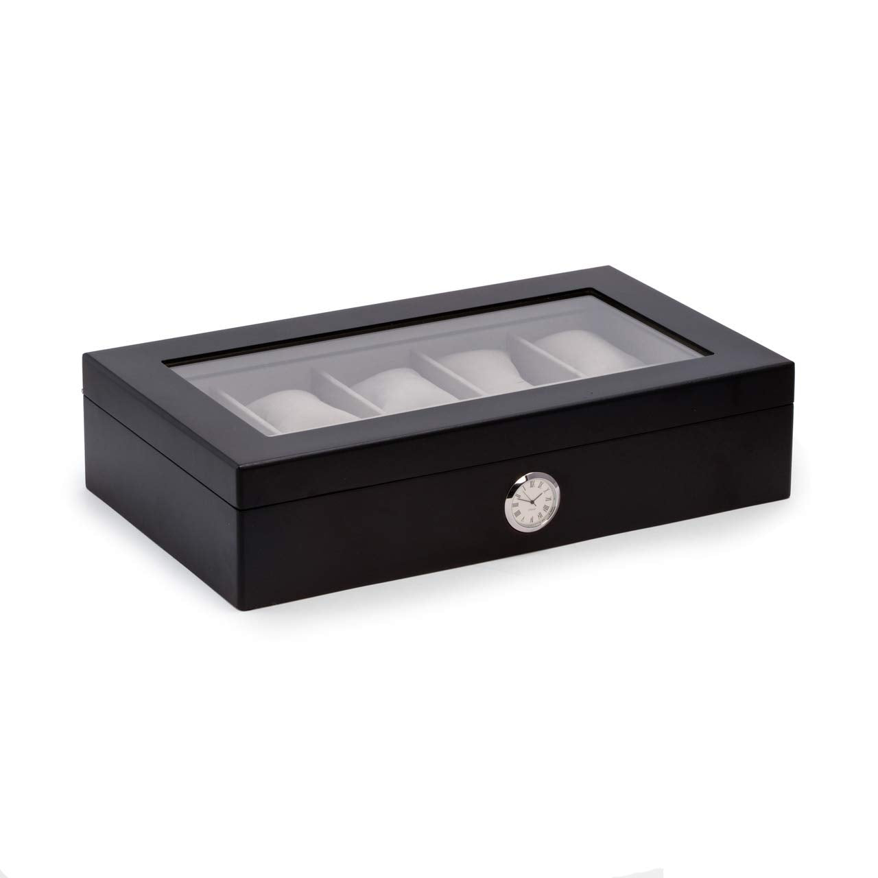 Bey Berk Black Wood Ten Watch Box w/ Quartz Movement Clock