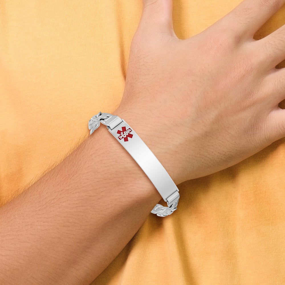 Sterling Silver Rhodium-plated Medical ID Anchor Link Bracelet 7 inches