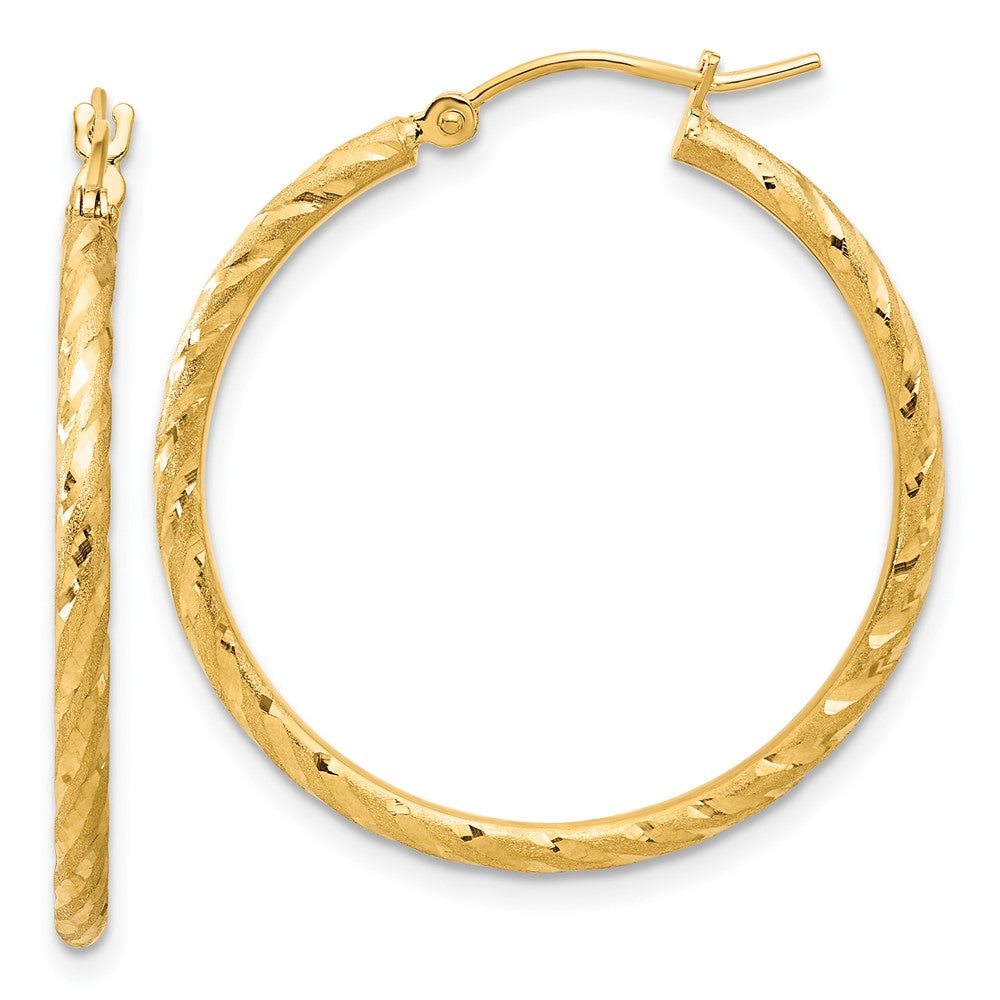 10k Polished and Satin D/C 2.00mm Hoop Earrings