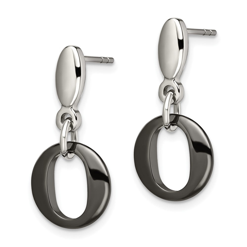 Stainless Steel Polished w/Black Ceramic Post Dangle Earrings