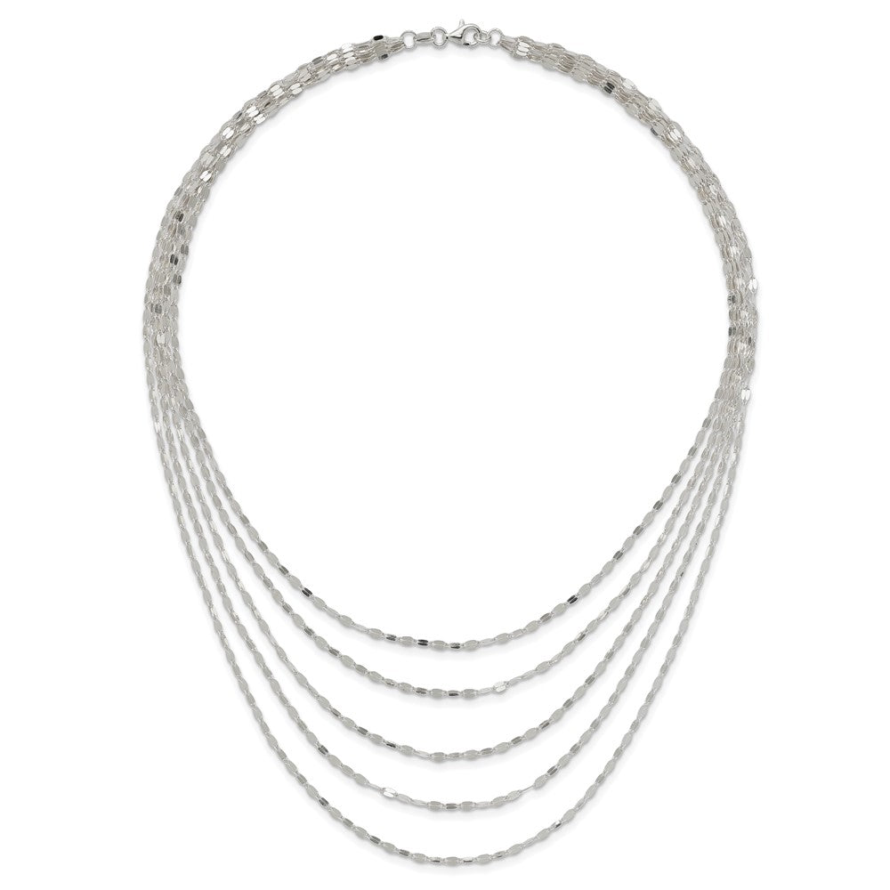 Sterling Silver 5 Strand Fancy Flat Link Necklace 17 Inches