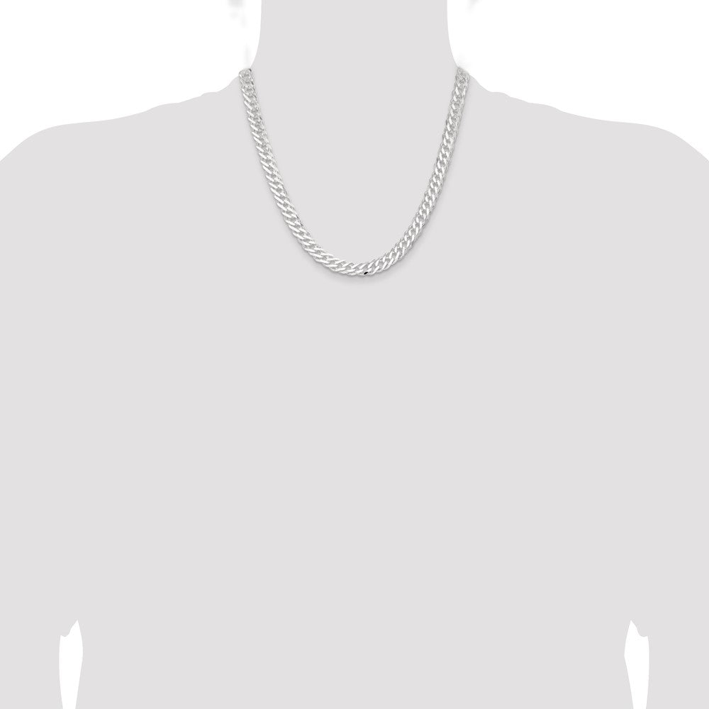 Sterling Silver 7.75mm 6 Side D/C Flat Double Curb Chain 20 Inches