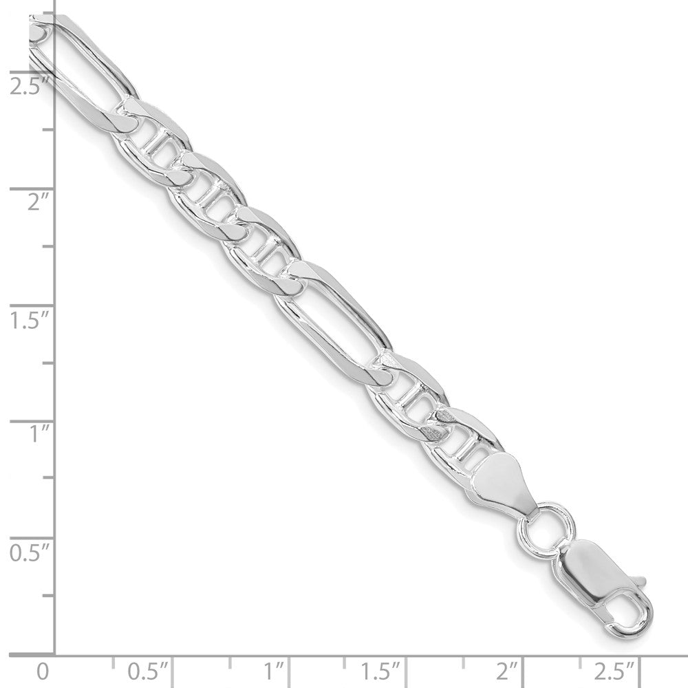 Sterling Silver Rhodium-plated 6.5mm Figaro Anchor Chain 8 inches