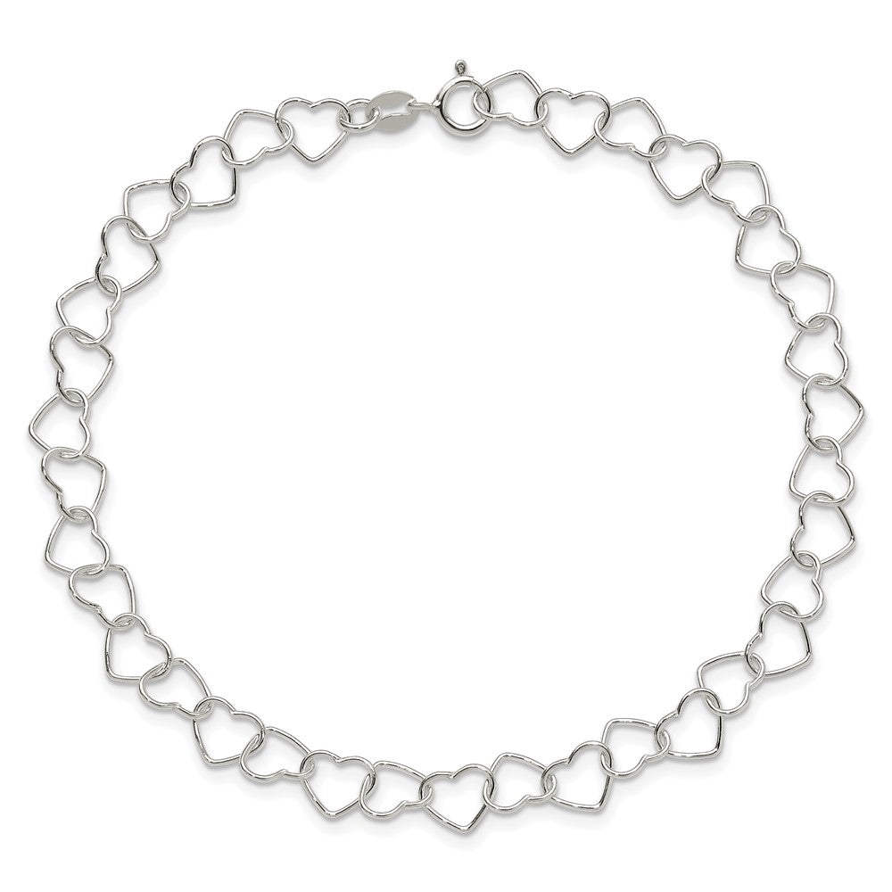 Sterling Silver 0.6mm Fancy Heart Link Anklet 10 inches