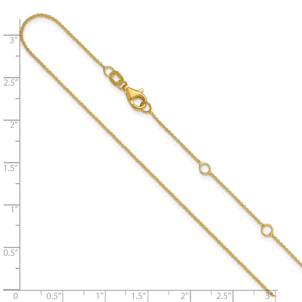 14k Yellow Gold .9mm Round Cable 1in+1in Adjustable Chain