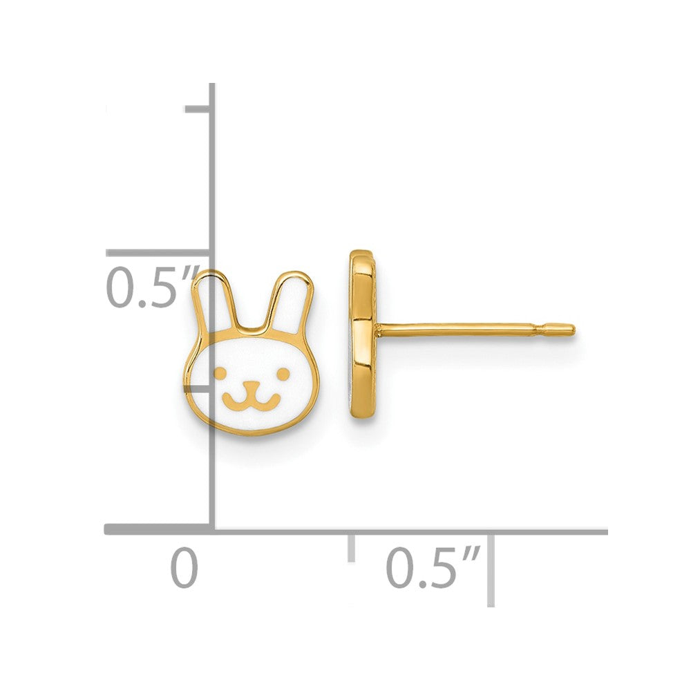 14k Madi K Polished White Enameled Bunny Face Childrens Post Earrings