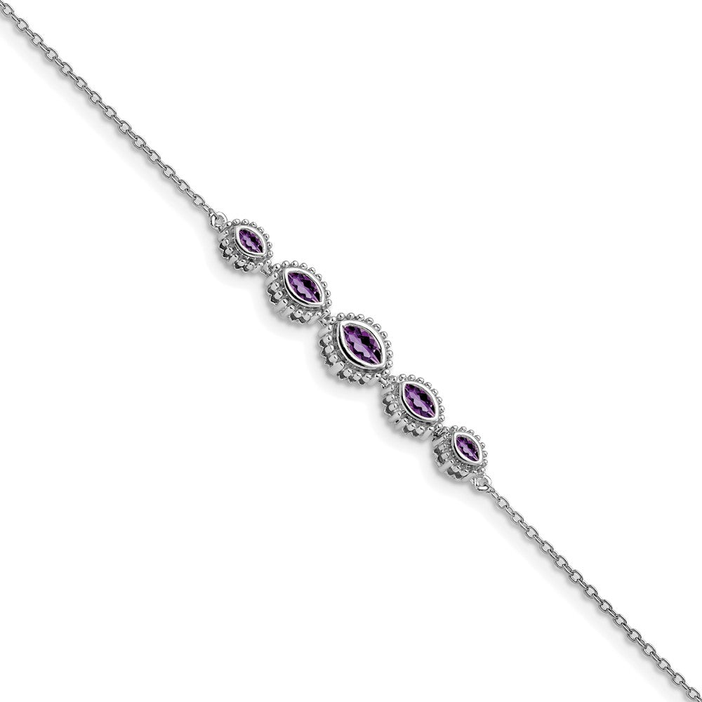 14k White Gold Marquise Amethyst Bracelet 7 inches